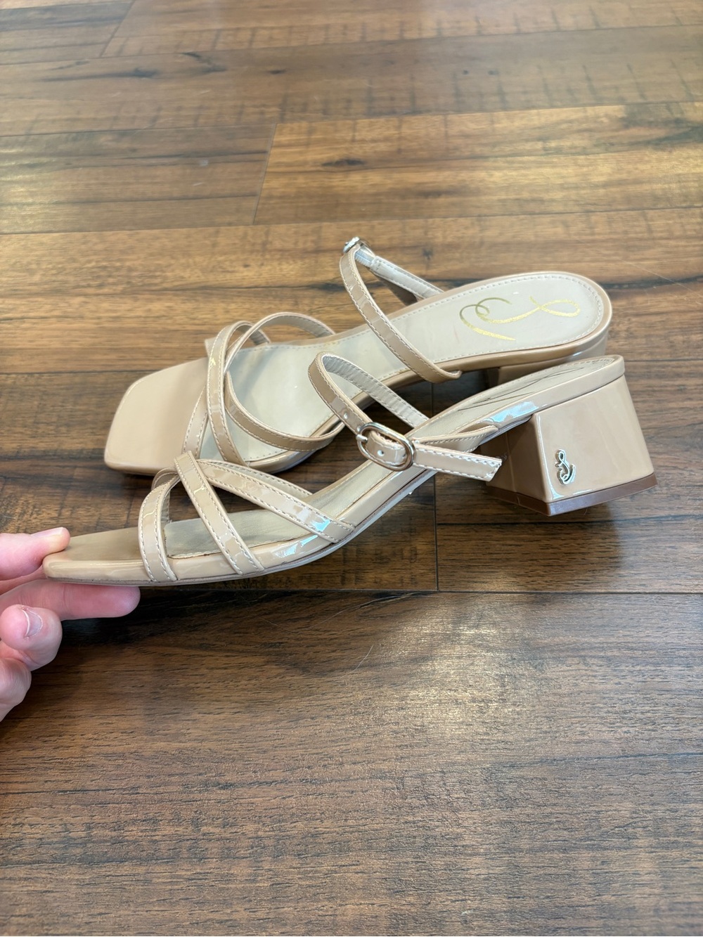 Sam Edelman Rachelle Block Heel Slip On Strappy Sandals Shoes Women’s 7.5 Nude